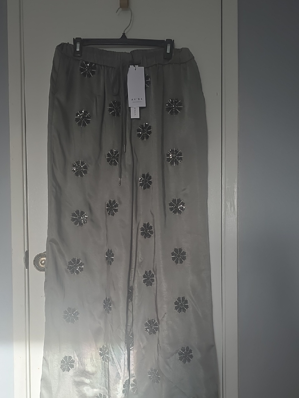 AKIRA Olive Maxi Skirt with Black Beaded Accents